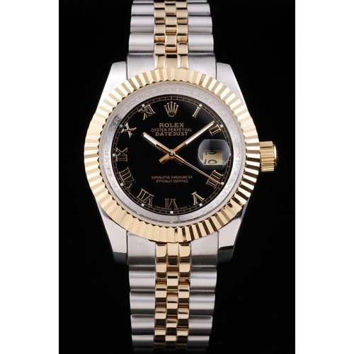 Rolex Datejust Swiss Replica Watch Silver Gold Watch Black Dial 47mm