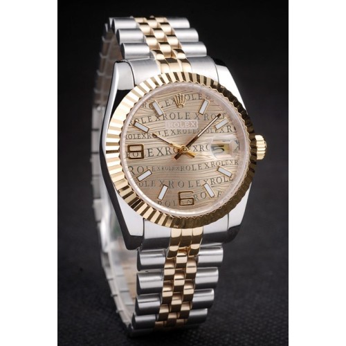 Rolex Datejust Swiss Replica Watch Gold Silver Watch Gold Dial 45mm