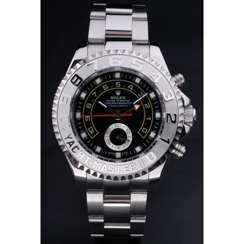 Rolex Yacht-Master Swiss Movement Monochrome Silver Watch Black Dial 48mm