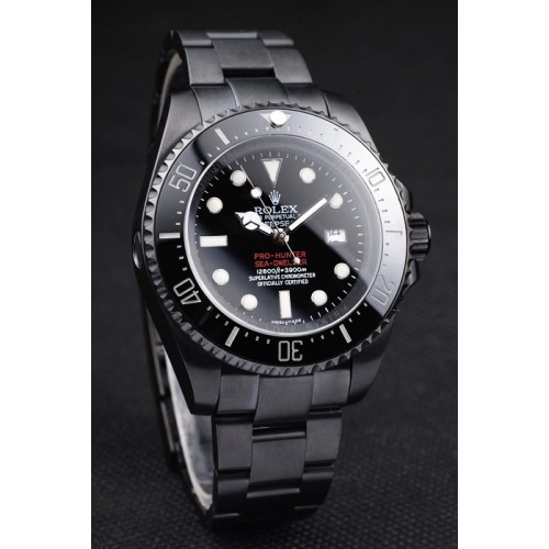 Rolex Swiss Movement Monochrome Watch DeepSea Jacques Piccard Limited Black Dial 52mm