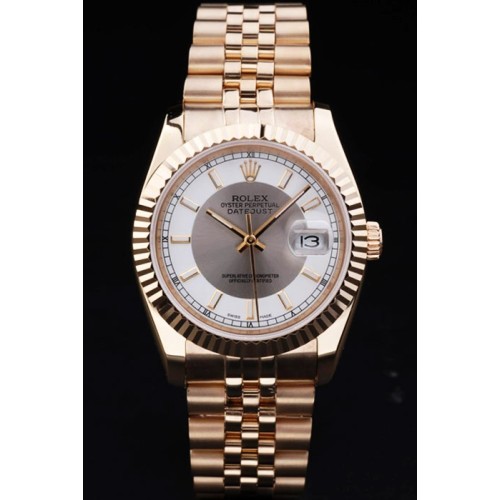 Rolex Datejust Swiss Replica Watch Gold Watch White Grey Dial 45mm